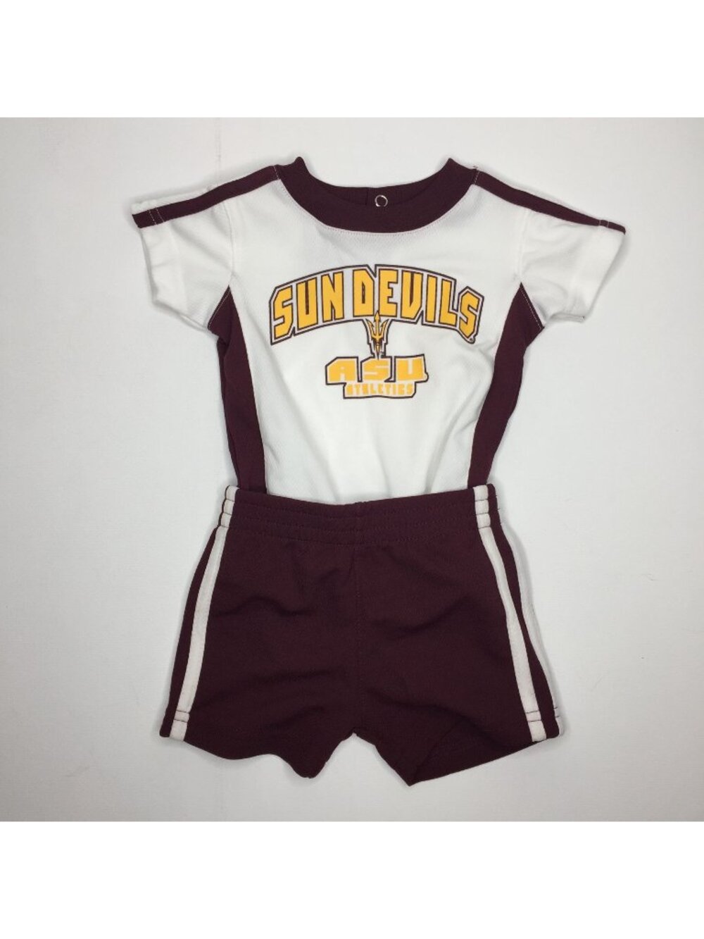 Team Athletics ASU Sun Devils Baby Outfit Onesie Shorts Maroon White Size 3-6M
